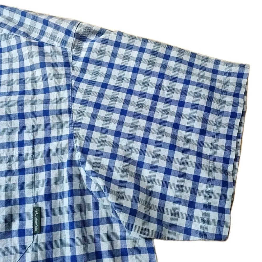 Columbia Rapid Rivers Shirt Men XXL Blue Plaid Poplin Stretch Cotton Button Nwt